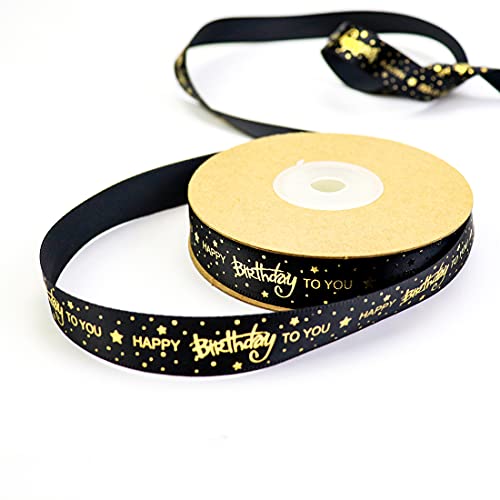 Sichou Birthday Ribbon - 5/8 Inch 20 Yards Ribbon for Crafts,Satin Decorations for Handmade Wreath,Birthday Gift Wrapping Party Supplies (Black)