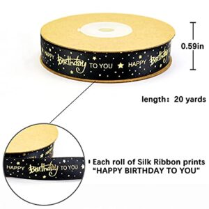 Sichou Birthday Ribbon - 5/8 Inch 20 Yards Ribbon for Crafts,Satin Decorations for Handmade Wreath,Birthday Gift Wrapping Party Supplies (Black)