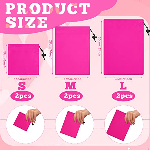 WILLBOND 6 Pieces Toy Storage Adult Bags Foldable Toy Storage Adult Bags Multi Purpose Toys Storage 3 Sizes Adjustable Ditty Bag Microfiber Pouch for Game Toy Home Storage Travel, Hot Pink