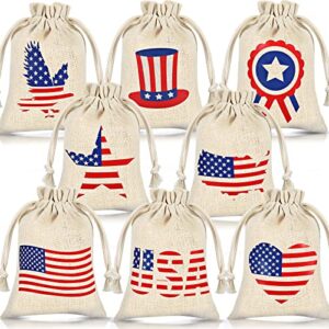 24 pieces burlap treat bags drawstring burlap bags patriotic red white and blue american flag star gift bags party favors bags for labor day wedding baby shower and christmas diy (7 x 5 inch)