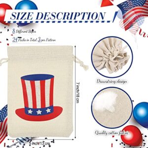 24 Pieces Burlap Treat Bags Drawstring Burlap Bags Patriotic Red White and Blue American Flag Star Gift Bags Party Favors Bags for Labor Day Wedding Baby Shower and Christmas DIY (7 x 5 Inch)