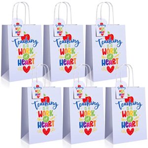 6 pcs teacher appreciation gift bags with gift tags, thank you gift paper tote bags, teacher party decorations treat bags christmas gifts bag for teacher