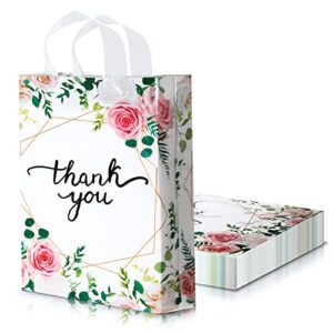 frienda floral thank you gift bags,12 x 15 inch thank you retail bags,plastic business bags with handle for shopping present wrapping,2.76 mil thick (50 pieces)