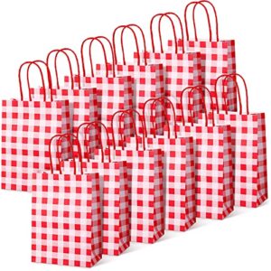 50 pieces gingham kraft paper gift bags with handles buffalo plaid goodies bags red and white paper bags present party favor bags for wedding christmas birthday party supplies, 5.91 x 8.27 x 3.15 inch