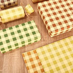 Whaline 100 Sheets Fall Tissue Paper Folded Flat Buffalo Plaid Wrapping Paper Thanksgiving Gift Wrapping Tissue Paper Art Paper for Home DIY Gift Bags Party Favor Autumn Birthday Decor, 14 x 20inch