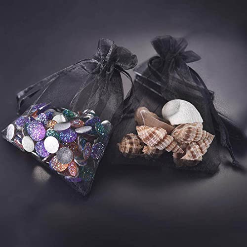 UBGBHO Pack of 100 Organza Gift Bags 5x7 Inch Black Drawstring for Baby Shower,Christmas,50th Birthday,Party Favor,Rustic Wedding,Holiday Sheer Fabric Recycled Sachet for Jewelry,Dried Lavender Flowers