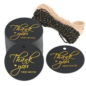 high-end metallic gold thank you tag,100pcs gift tags with string for wedding, birthday baby shower, party favor – thank you very much (black)