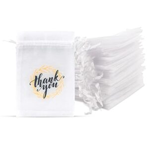 fpakdh 50 pieces thank you bags sheer organza gift bags small jewelry present bags with drawstring 4 x 6 mesh wedding party favor bags for sachet jewelry candy soap makeup party favor bags white
