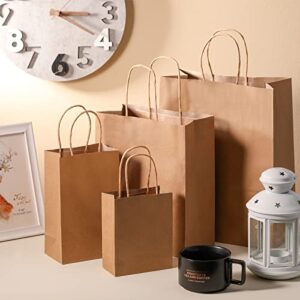 100 Pcs Kraft Paper Bags Mixed Size Gift Bags 6 x 4.5 x 2.5, 5.2 x 3.5 x 8, 10 x 5 x 13, 8 x 4.25 x 10 Inch, 25 Pcs Each, Brown Paper Bags with Handles, Shopping Bags, Merchandise Bags, Favor Bags