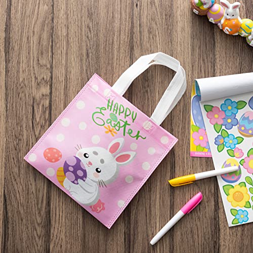 JOYIN 24 Pcs Easter Gift Bags, 8.7" x 8.7" Mini Size Creamed Tone Easter Gift Kraft Treat Goodie Bags and Basket with Handles for Easter Egg Hunt, Easter Party Favors
