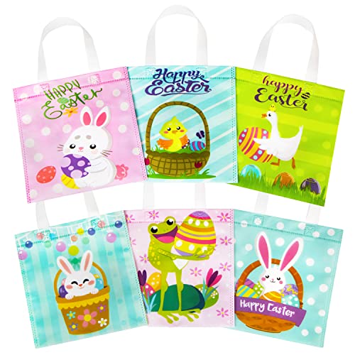 JOYIN 24 Pcs Easter Gift Bags, 8.7" x 8.7" Mini Size Creamed Tone Easter Gift Kraft Treat Goodie Bags and Basket with Handles for Easter Egg Hunt, Easter Party Favors