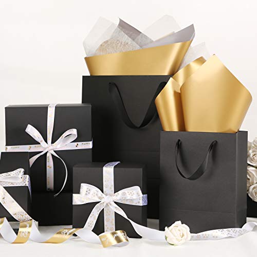 JINMING 12 Large Gift Bags 13x5x10 Inches, Matte Black Gift Bags, Premium Gift Bags with Handles for All Occasions