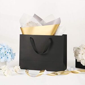 JINMING 12 Large Gift Bags 13x5x10 Inches, Matte Black Gift Bags, Premium Gift Bags with Handles for All Occasions