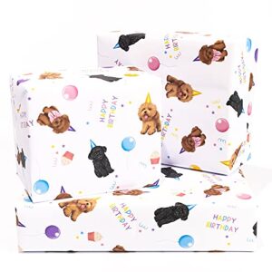 central 23 – happy birthday wrapping paper – dogs in hats – 6 sheets of birthday gift wrap – white pink and blue – for kids – recyclable