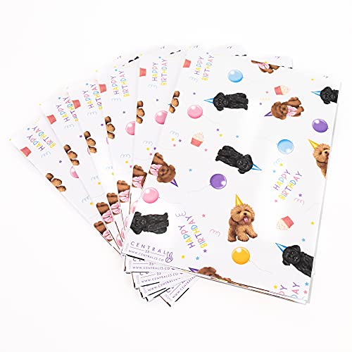 CENTRAL 23 - Happy Birthday Wrapping Paper - Dogs in Hats - 6 Sheets of Birthday Gift Wrap - White Pink and Blue - For Kids - Recyclable