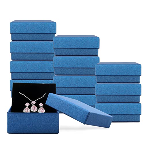 Necklace Earring Ring Box Gift Box,12 Pieces Square Cardboard Jewelry Gift Boxes,Cotton Filled Cardboard Paper Jewelry Box Gift Case (3.27x3.27x1.38 Inches) (Blue)