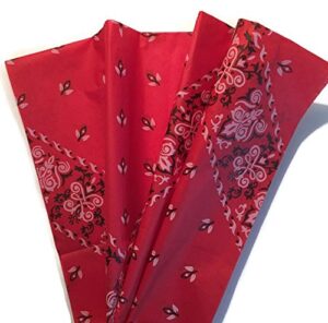 printed tissue paper for gift wrapping with design (red bandana), 24 large sheets (20×30) – western theme party supplies