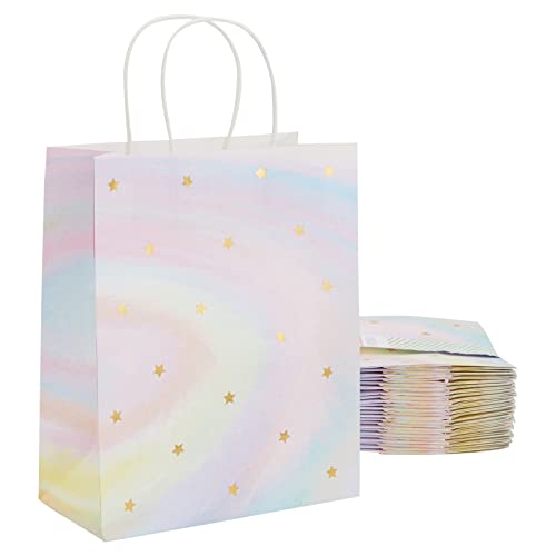 BLUE PANDA 24 Pack Pastel Tie Dye Paper Gift Bags with Handles for Boutique and Small Business Supplies (10 x 8 x 4 In)