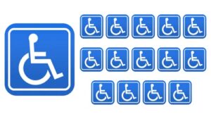 handicap sticker decals, 15 pack 5 in x 5 in disabled wheelchair accessible vinyl labels glossy premium uv protected self adhesive for indoors & outdoors