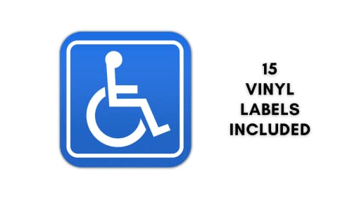 Handicap Sticker Decals, 15 Pack 5 in x 5 in Disabled Wheelchair Accessible Vinyl Labels Glossy Premium UV Protected Self Adhesive for Indoors & Outdoors