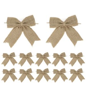 aimudi natural burlap bows rustic gift bows christmas wreath bows 4 inch handmade small burlap farmhouse bows for crafts gift wrapping christmas tree wedding home decor thanksgiving – 12 counts