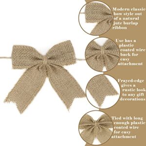 AIMUDI Natural Burlap Bows Rustic Gift Bows Christmas Wreath Bows 4 Inch Handmade Small Burlap Farmhouse Bows for Crafts Gift Wrapping Christmas Tree Wedding Home Decor Thanksgiving - 12 Counts