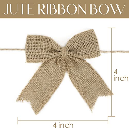 AIMUDI Natural Burlap Bows Rustic Gift Bows Christmas Wreath Bows 4 Inch Handmade Small Burlap Farmhouse Bows for Crafts Gift Wrapping Christmas Tree Wedding Home Decor Thanksgiving - 12 Counts