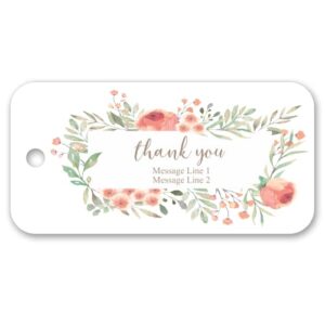 personalized custom party wedding favor gift bag tags, thank you watercolor floral design – 1.5″ x 3″ – 30ct
