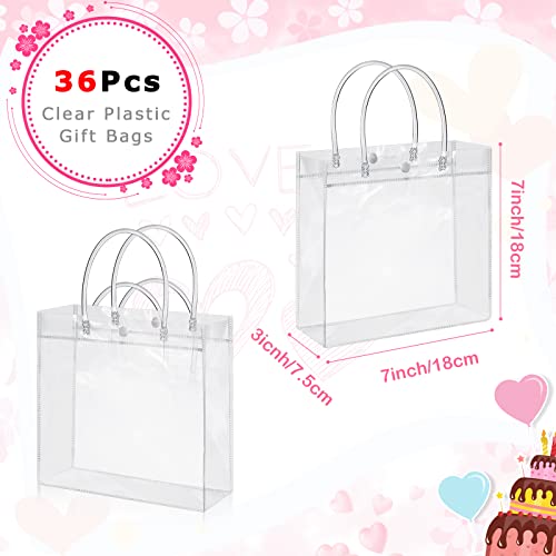 36 Pcs Clear Plastic Gift Bags with Handle Reusable Transparent PVC Plastic Gift Wrap Tote Bag Clear Bags for Favors Clear Party Favor Bags Clear Shopping Bags for Birthday Baby Shower Party Favor