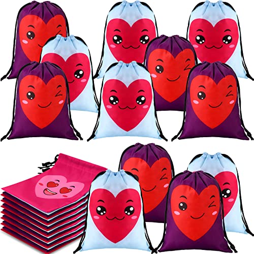 Kigeli 24 Pieces Valentine Heart Drawstrings Bags Gift Candy Drawstring Bags Pouch Valentines Party Favors Treat Goodie Bags for Kids Valentine's Day Wedding Party 9.8 x 7 Inch