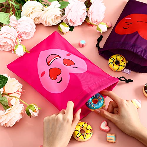 Kigeli 24 Pieces Valentine Heart Drawstrings Bags Gift Candy Drawstring Bags Pouch Valentines Party Favors Treat Goodie Bags for Kids Valentine's Day Wedding Party 9.8 x 7 Inch