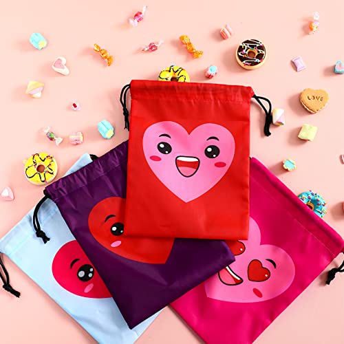 Kigeli 24 Pieces Valentine Heart Drawstrings Bags Gift Candy Drawstring Bags Pouch Valentines Party Favors Treat Goodie Bags for Kids Valentine's Day Wedding Party 9.8 x 7 Inch