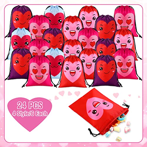Kigeli 24 Pieces Valentine Heart Drawstrings Bags Gift Candy Drawstring Bags Pouch Valentines Party Favors Treat Goodie Bags for Kids Valentine's Day Wedding Party 9.8 x 7 Inch