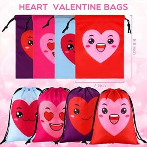 Kigeli 24 Pieces Valentine Heart Drawstrings Bags Gift Candy Drawstring Bags Pouch Valentines Party Favors Treat Goodie Bags for Kids Valentine's Day Wedding Party 9.8 x 7 Inch