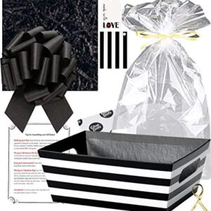 Gift Basket Making Kit Do It Yourself Diy Build Your Own Gift Basket Matching Supplies Market Tray Basket Cellophane Bag Shredded Crinkle Paper Ribbon Pull Bow BLACK AND WHITE STRIPE X-LARGE