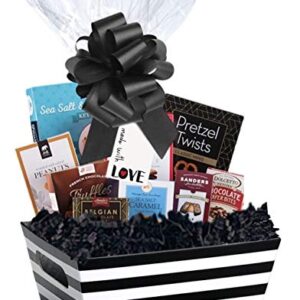 Gift Basket Making Kit Do It Yourself Diy Build Your Own Gift Basket Matching Supplies Market Tray Basket Cellophane Bag Shredded Crinkle Paper Ribbon Pull Bow BLACK AND WHITE STRIPE X-LARGE