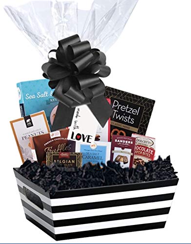 Gift Basket Making Kit Do It Yourself Diy Build Your Own Gift Basket Matching Supplies Market Tray Basket Cellophane Bag Shredded Crinkle Paper Ribbon Pull Bow BLACK AND WHITE STRIPE X-LARGE