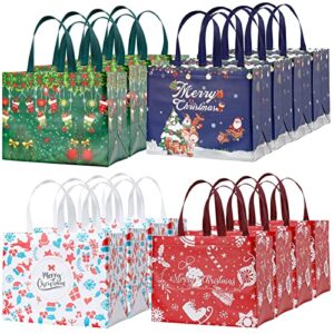 christmas gift bags 16 packs, christmas tote bags medium size holiday gift bags with handle, reusable non-woven shopping bags for xmas gifts wrapping party supplies open size 12.4*9.84*6.69 in