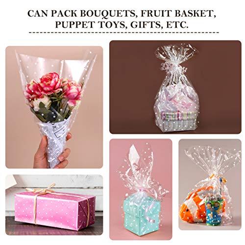 NUOBESTY Cellophane Wrap Roll Clear White Dot Pattern Florist Paper Wrapper Gift Wrappings Packing Paper for Flowers Craft Basket Bouquet Food