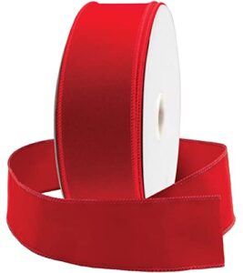 red wire ribbon velvet 2.5 (2 1/2) inch wide wired-edge trim clearance – valentines day gift wrapping bow, indoor outdoor christmas tree trimming bows/winter wedding ribbons xmas crafts & gifts (30)