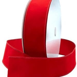Red Wire Ribbon Velvet 2.5 (2 1/2) Inch Wide Wired-Edge Trim Clearance - Valentines Day Gift Wrapping Bow, Indoor Outdoor Christmas Tree Trimming Bows/Winter Wedding Ribbons Xmas Crafts & Gifts (30)