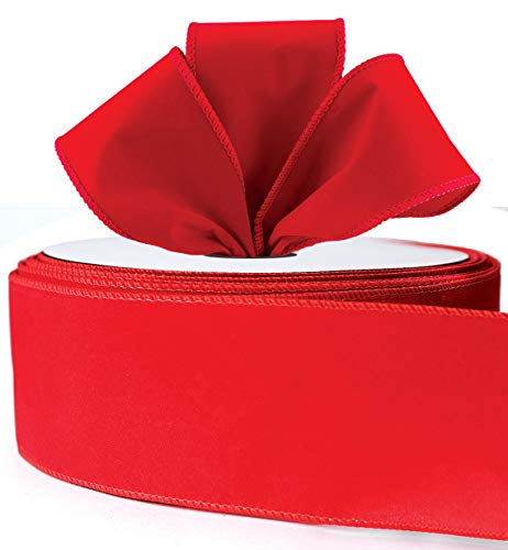 Red Wire Ribbon Velvet 2.5 (2 1/2) Inch Wide Wired-Edge Trim Clearance - Valentines Day Gift Wrapping Bow, Indoor Outdoor Christmas Tree Trimming Bows/Winter Wedding Ribbons Xmas Crafts & Gifts (30)