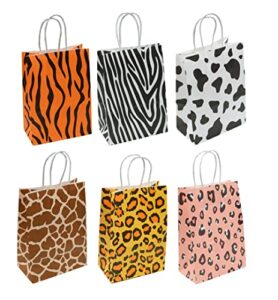 yyaaloa 30pcs small gift bags with handle bulk 6 styles animal print party favor paper shopping bags for kids birthday xmas party supplies retail bags (animal print 02, small 30pcs)