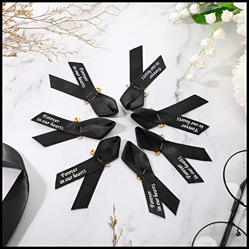 100 Pcs Funeral Ribbons Memorial Ribbon Funeral Pins Classic Memorial Service Respect Meditation Personalized Ribbon Bow with Safety Pins for Mourning Remembrance Day Funeral Event