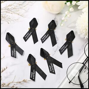 100 Pcs Funeral Ribbons Memorial Ribbon Funeral Pins Classic Memorial Service Respect Meditation Personalized Ribbon Bow with Safety Pins for Mourning Remembrance Day Funeral Event