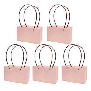 cheeseandu 5pack kraft paper flower gift bags bouquet bags box waterproof heavy-duty paper rectangle carrier bags with handle tote bags for birthday wedding party favors, pink