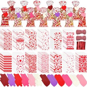 2002 pcs valentine’s day cellophane gift bags set, 600 treat bags candy bags goodie bags with 600 bear and heart shape gift tags 800 red twist tie 2 craft strings for valentine’s party favor supplies