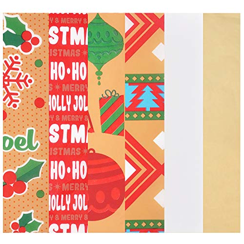 JOYIN 150 Sheets Christmas Kraft Tissue Paper Printed and Solid for Gift Decoration, Gift Wrapping Boxes and Bags, Holiday Gift Extra-Special, Christmas Trees, Wine Bottles, Art & Craft and More