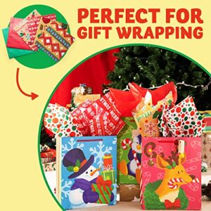 JOYIN 150 Sheets Christmas Kraft Tissue Paper Printed and Solid for Gift Decoration, Gift Wrapping Boxes and Bags, Holiday Gift Extra-Special, Christmas Trees, Wine Bottles, Art & Craft and More