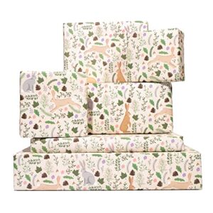 cute wrapping paper – 6 sheets of birthday gift wrap – cute rabbits – brown wrapping paper sheets – for girls baby shower – animal theme – comes with fun stickers – by central